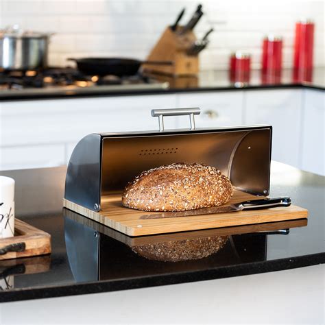 Stainless Steel Bread Box with Bamboo Cutting Board 